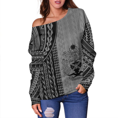 Solomon Islands Off Shoulder Sweatshirt Polynesian Tattoo