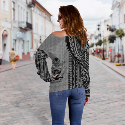 Solomon Islands Off Shoulder Sweatshirt Polynesian Tattoo