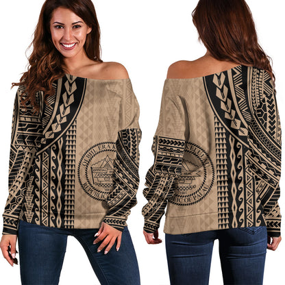 Palau Off Shoulder Sweatshirt Polynesian Tattoo