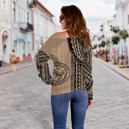 Palau Off Shoulder Sweatshirt Polynesian Tattoo