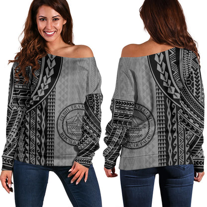 Palau Off Shoulder Sweatshirt Polynesian Tattoo