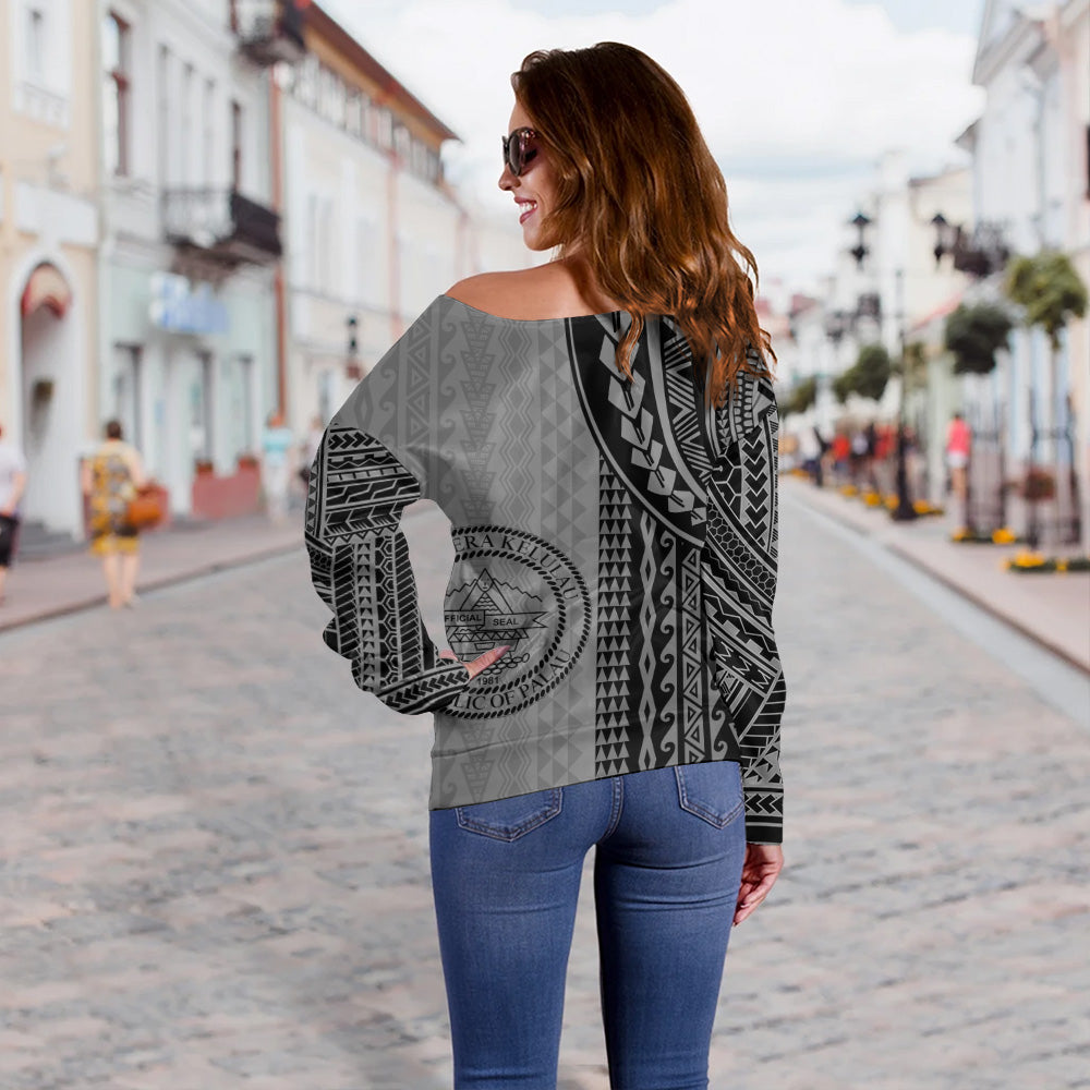 Palau Off Shoulder Sweatshirt Polynesian Tattoo