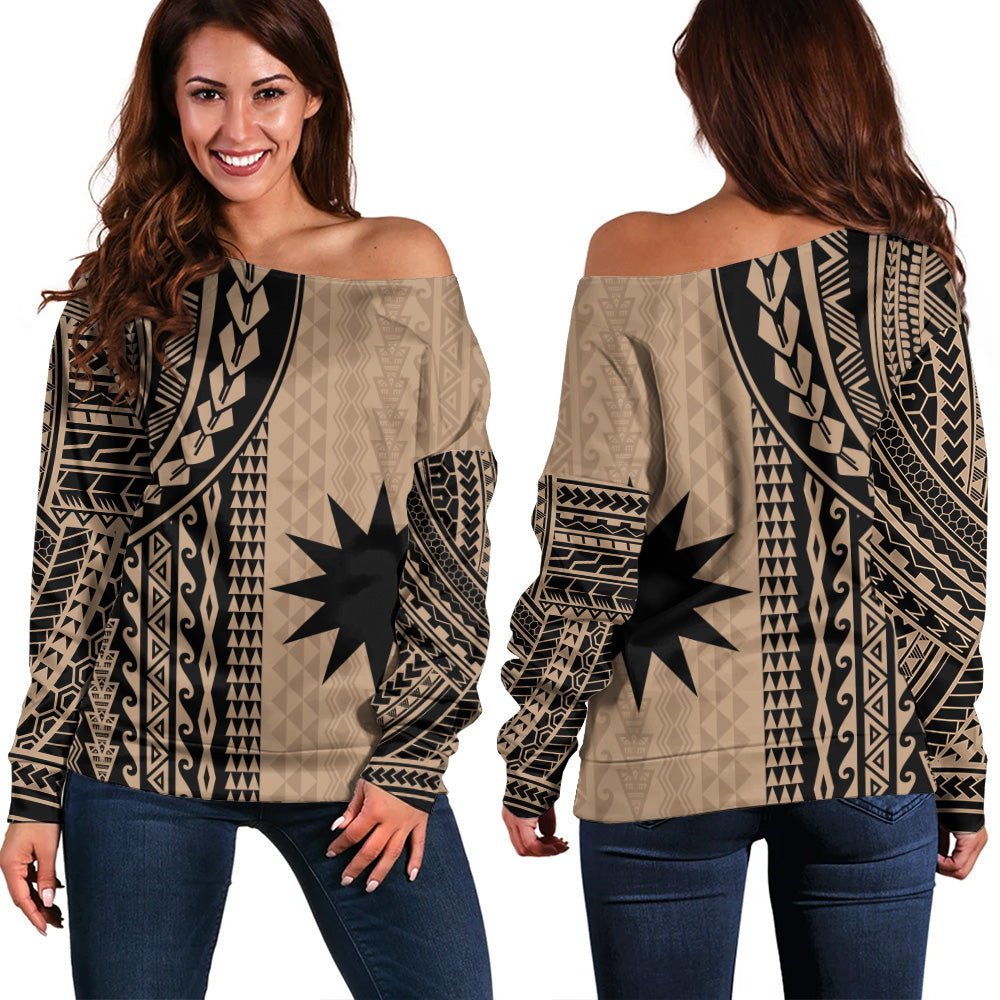Nauru Off Shoulder Sweatshirt Polynesian Tattoo