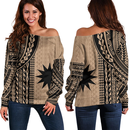 Nauru Off Shoulder Sweatshirt Polynesian Tattoo