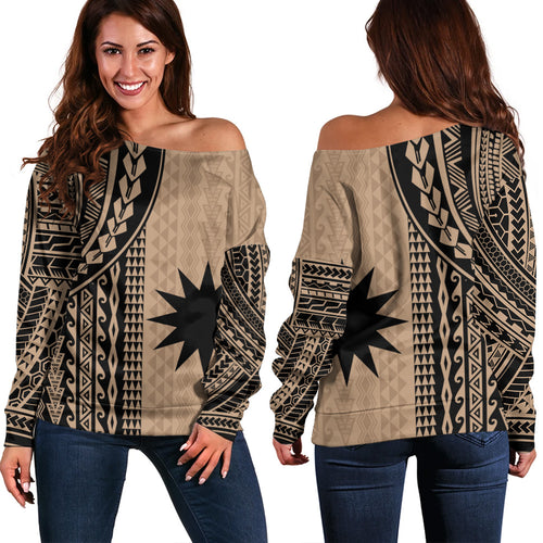 Nauru Off Shoulder Sweatshirt Polynesian Tattoo