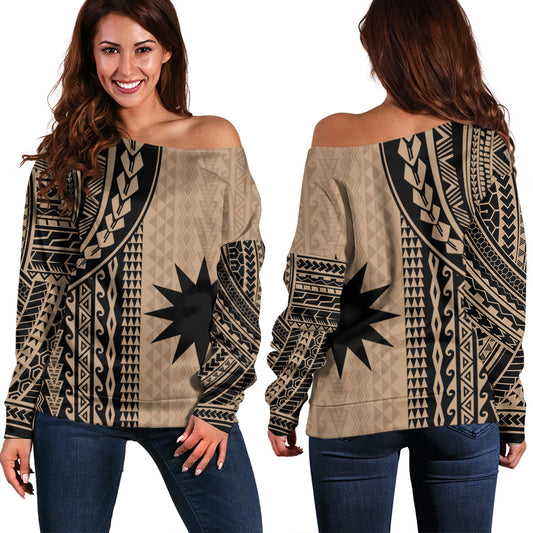 Nauru Off Shoulder Sweatshirt Polynesian Tattoo