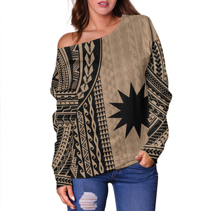 Nauru Off Shoulder Sweatshirt Polynesian Tattoo