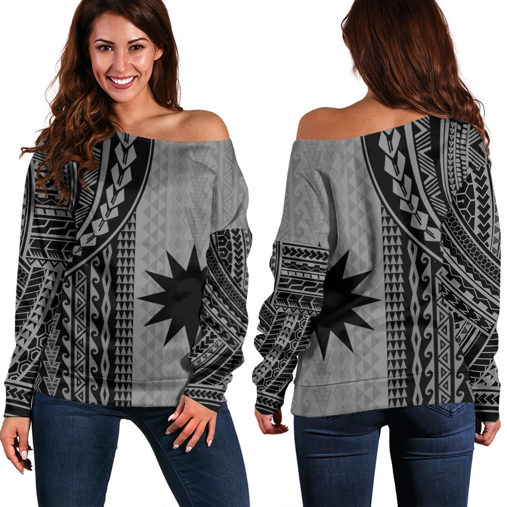 Nauru Off Shoulder Sweatshirt Polynesian Tattoo
