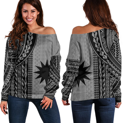 Nauru Off Shoulder Sweatshirt Polynesian Tattoo
