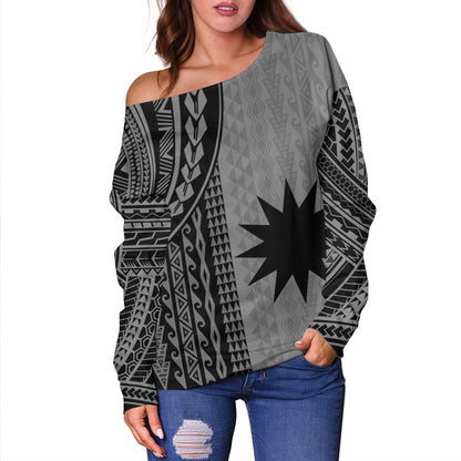 Nauru Off Shoulder Sweatshirt Polynesian Tattoo