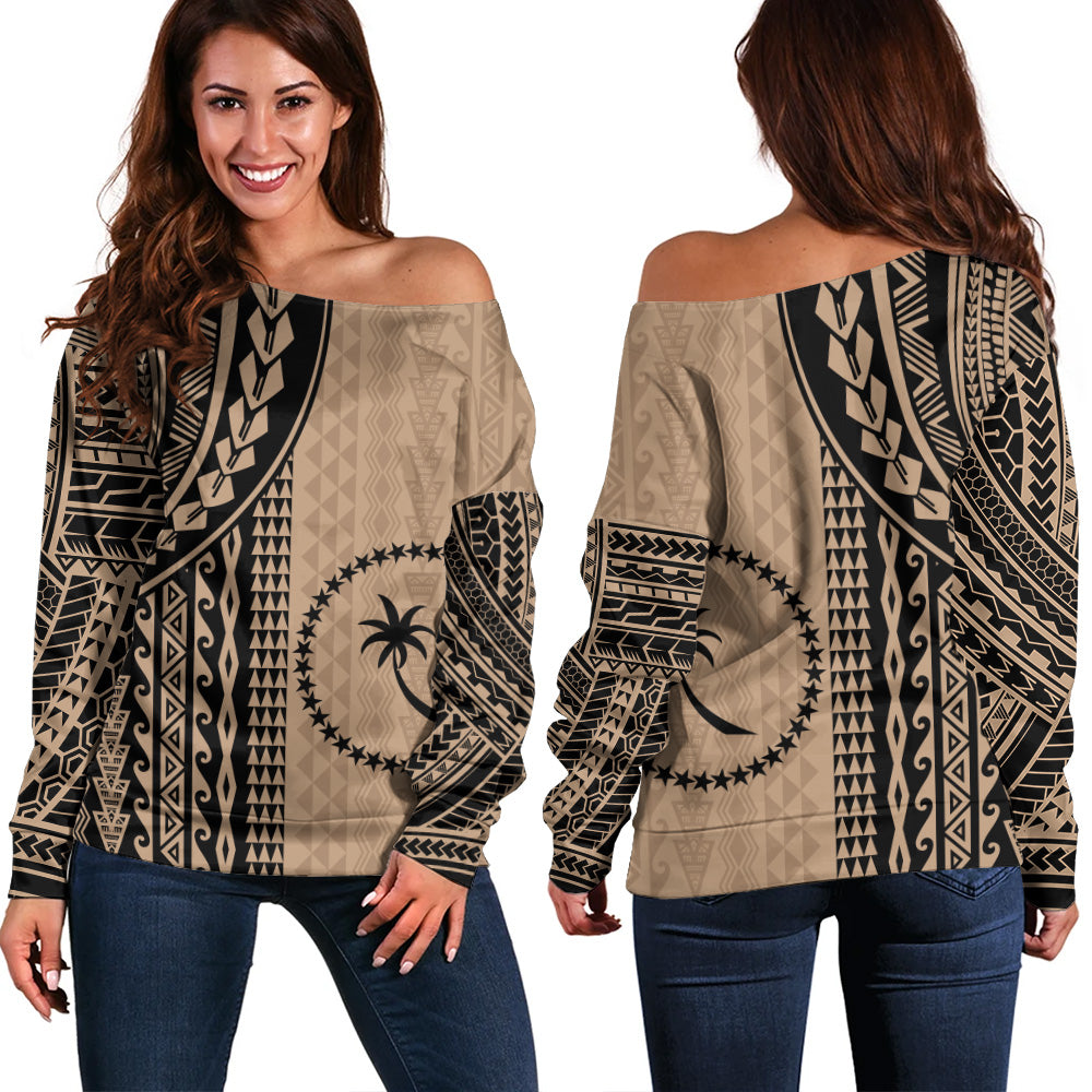 Chuuk State Off Shoulder Sweatshirt Polynesian Tattoo