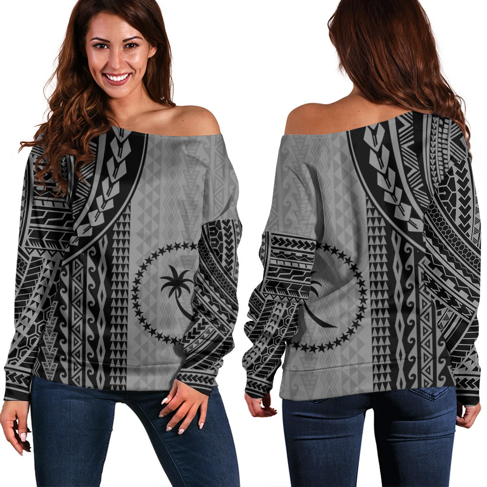 Chuuk State Off Shoulder Sweatshirt Polynesian Tattoo