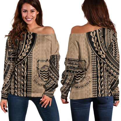 Tuvalu Off Shoulder Sweatshirt Polynesian Tattoo