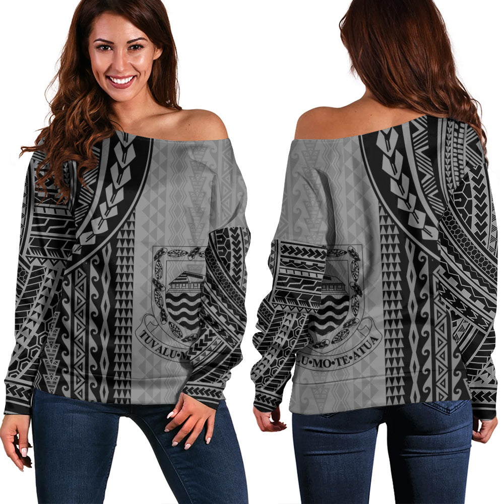 Tuvalu Off Shoulder Sweatshirt Polynesian Tattoo