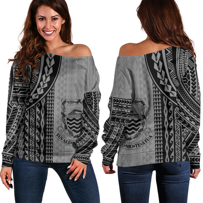 Tuvalu Off Shoulder Sweatshirt Polynesian Tattoo