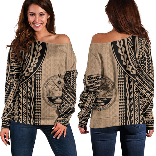Marshall Islands Off Shoulder Sweatshirt Polynesian Tattoo