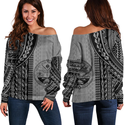 Marshall Islands Off Shoulder Sweatshirt Polynesian Tattoo