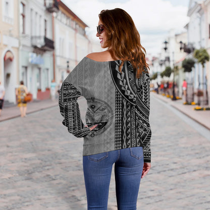 Marshall Islands Off Shoulder Sweatshirt Polynesian Tattoo