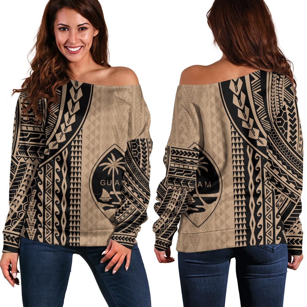 Guam Off Shoulder Sweatshirt Polynesian Tattoo