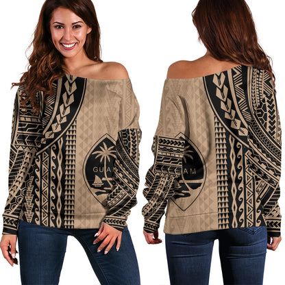 Guam Off Shoulder Sweatshirt Polynesian Tattoo