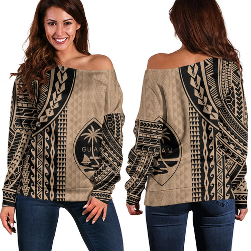 Guam Off Shoulder Sweatshirt Polynesian Tattoo