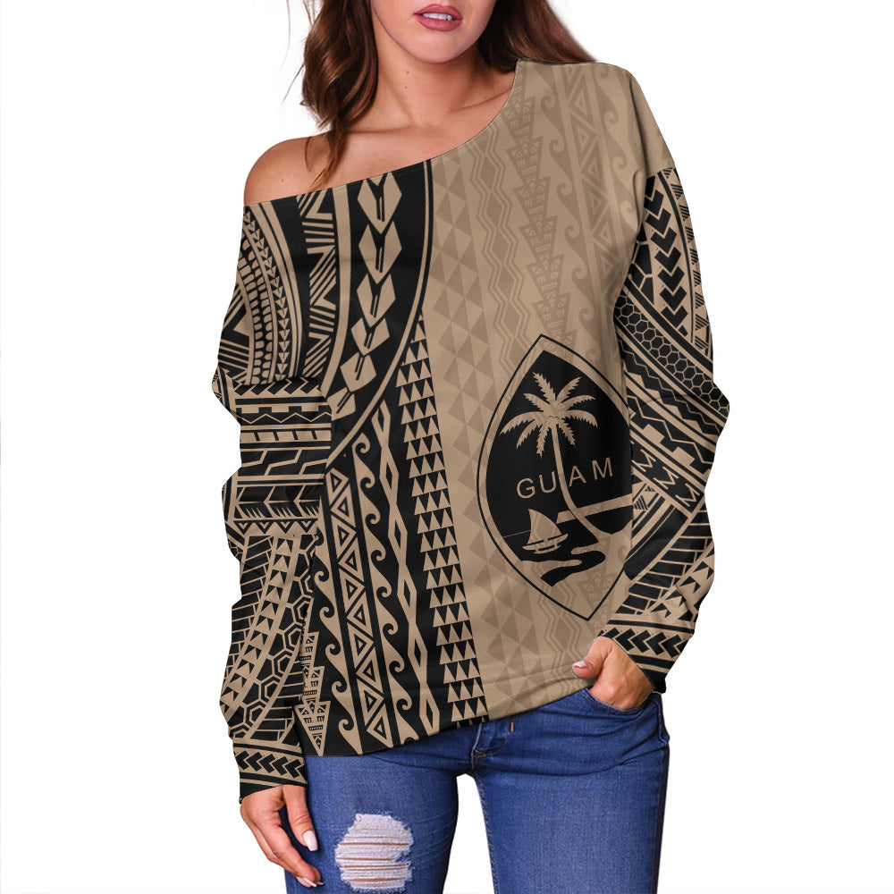 Guam Off Shoulder Sweatshirt Polynesian Tattoo