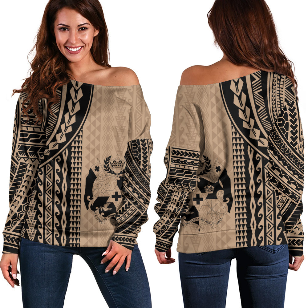 Tonga Off Shoulder Sweatshirt Polynesian Tattoo