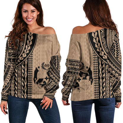 Tonga Off Shoulder Sweatshirt Polynesian Tattoo