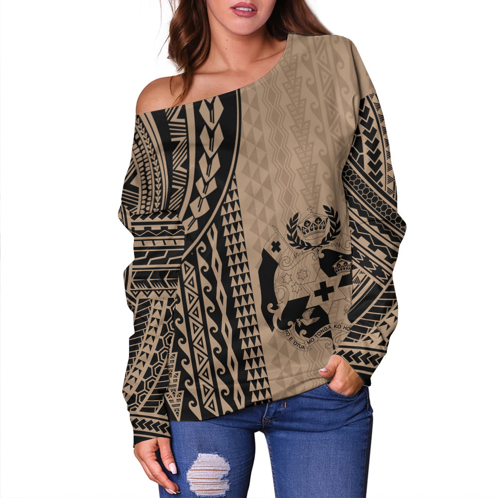 Tonga Off Shoulder Sweatshirt Polynesian Tattoo