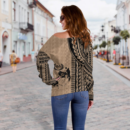 Tonga Off Shoulder Sweatshirt Polynesian Tattoo