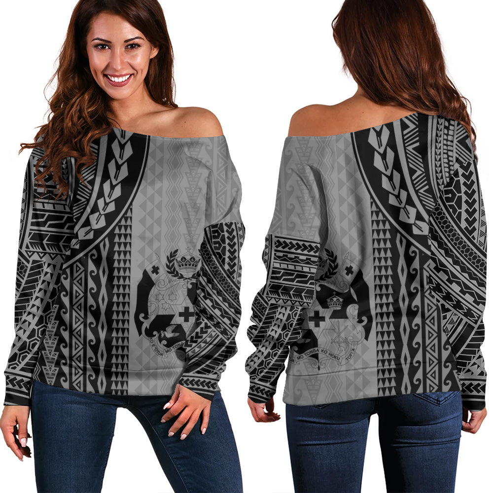 Tonga Off Shoulder Sweatshirt Polynesian Tattoo