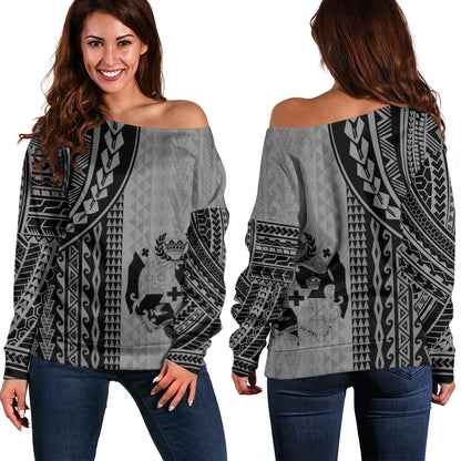 Tonga Off Shoulder Sweatshirt Polynesian Tattoo