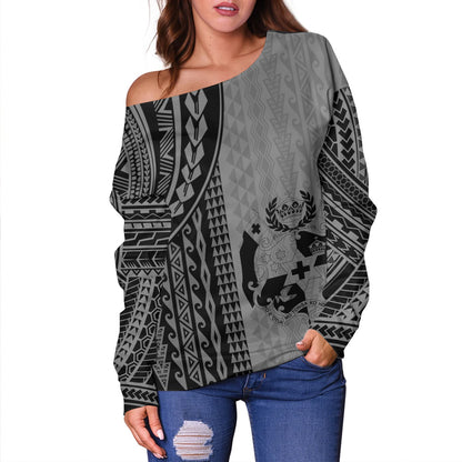 Tonga Off Shoulder Sweatshirt Polynesian Tattoo