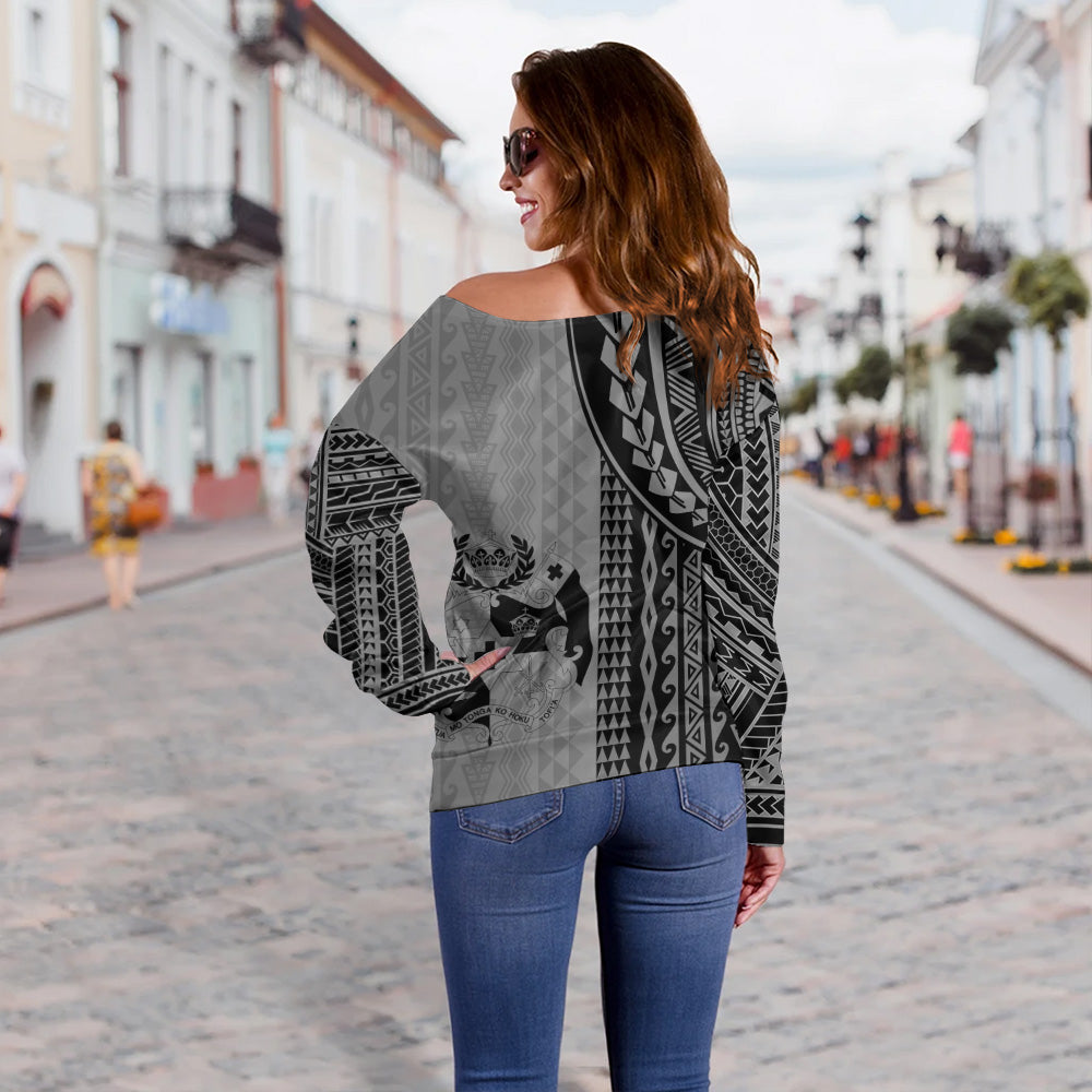 Tonga Off Shoulder Sweatshirt Polynesian Tattoo