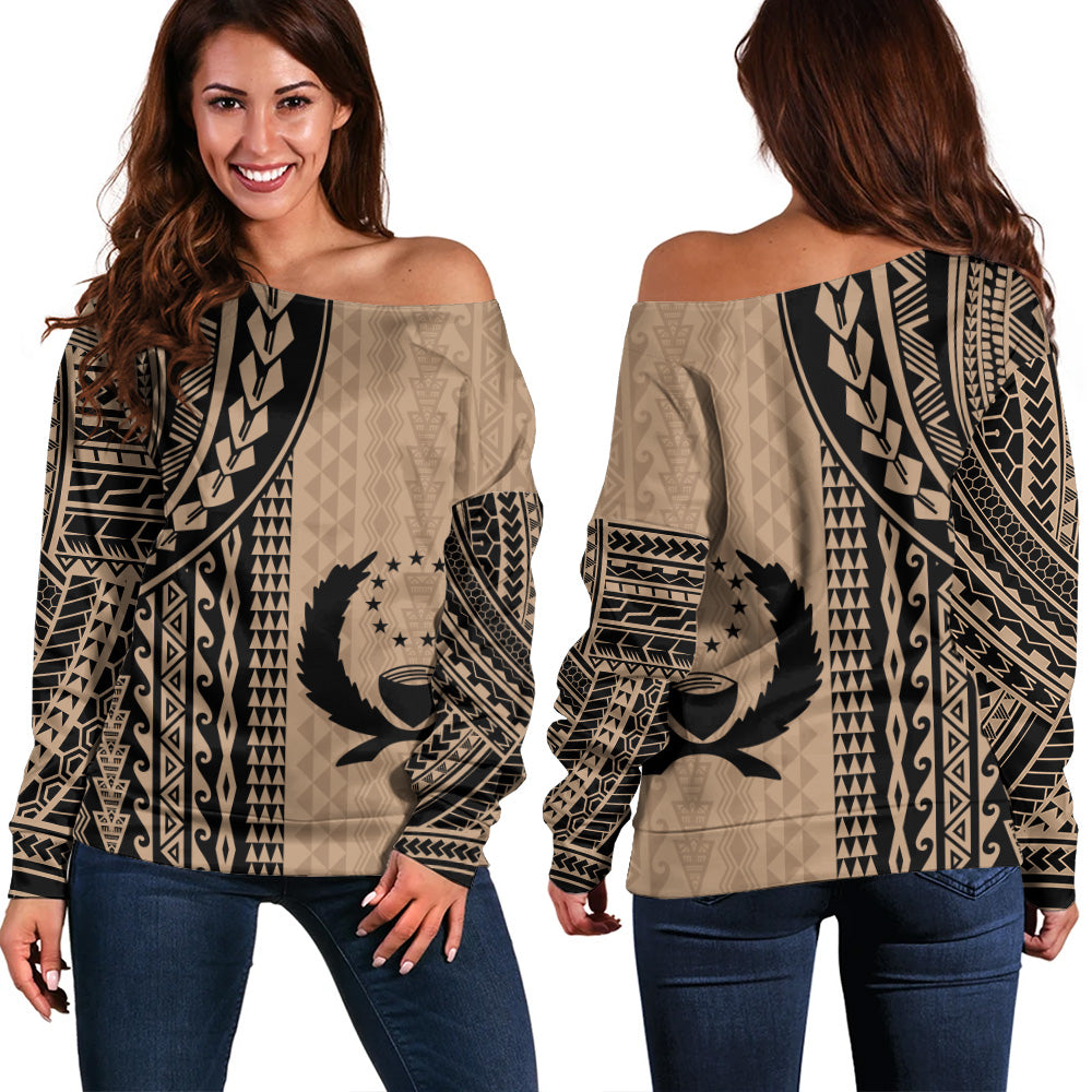 Pohnpei State Off Shoulder Sweatshirt Polynesian Tattoo