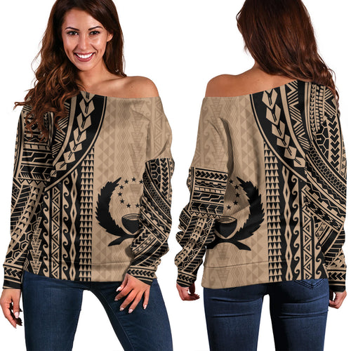 Pohnpei State Off Shoulder Sweatshirt Polynesian Tattoo