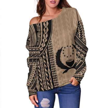 Pohnpei State Off Shoulder Sweatshirt Polynesian Tattoo