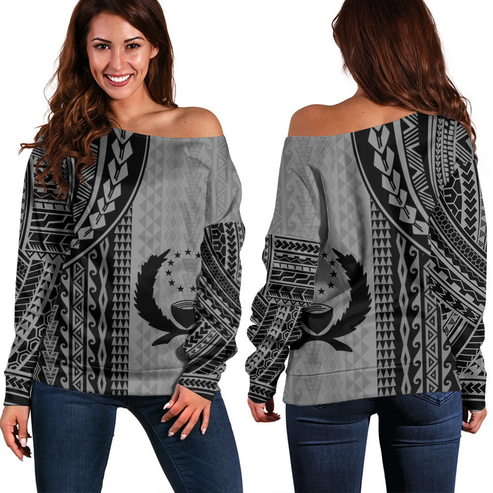 Pohnpei State Off Shoulder Sweatshirt Polynesian Tattoo