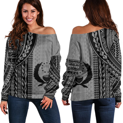 Pohnpei State Off Shoulder Sweatshirt Polynesian Tattoo
