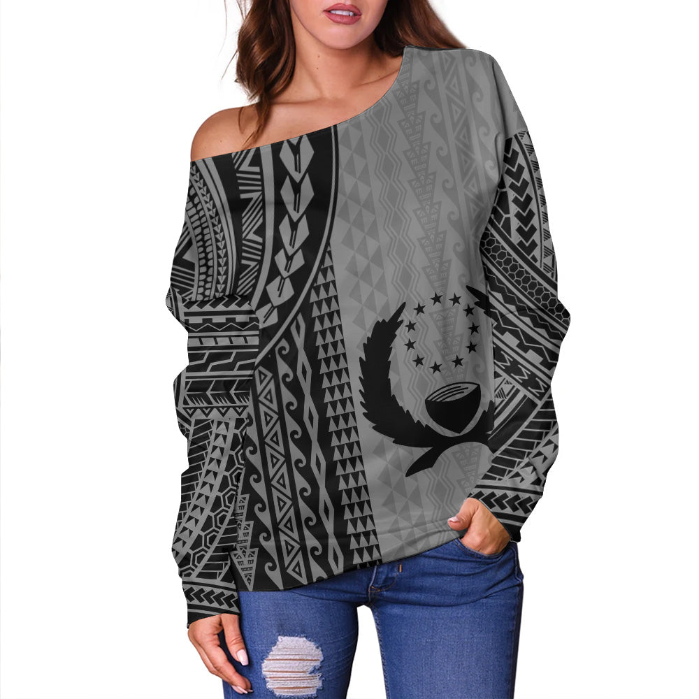 Pohnpei State Off Shoulder Sweatshirt Polynesian Tattoo