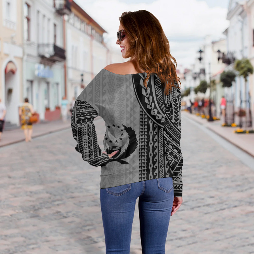 Pohnpei State Off Shoulder Sweatshirt Polynesian Tattoo