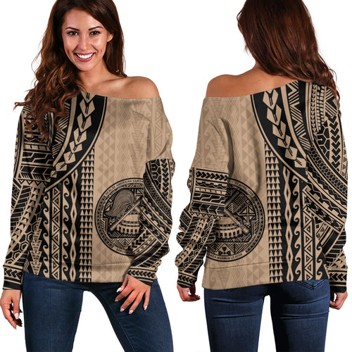 American Samoa Off Shoulder Sweatshirt Polynesian Tattoo