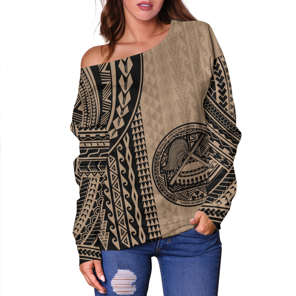 American Samoa Off Shoulder Sweatshirt Polynesian Tattoo