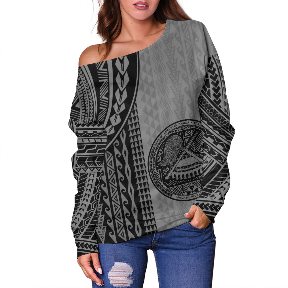 American Samoa Off Shoulder Sweatshirt Polynesian Tattoo