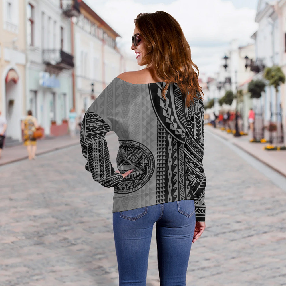 American Samoa Off Shoulder Sweatshirt Polynesian Tattoo