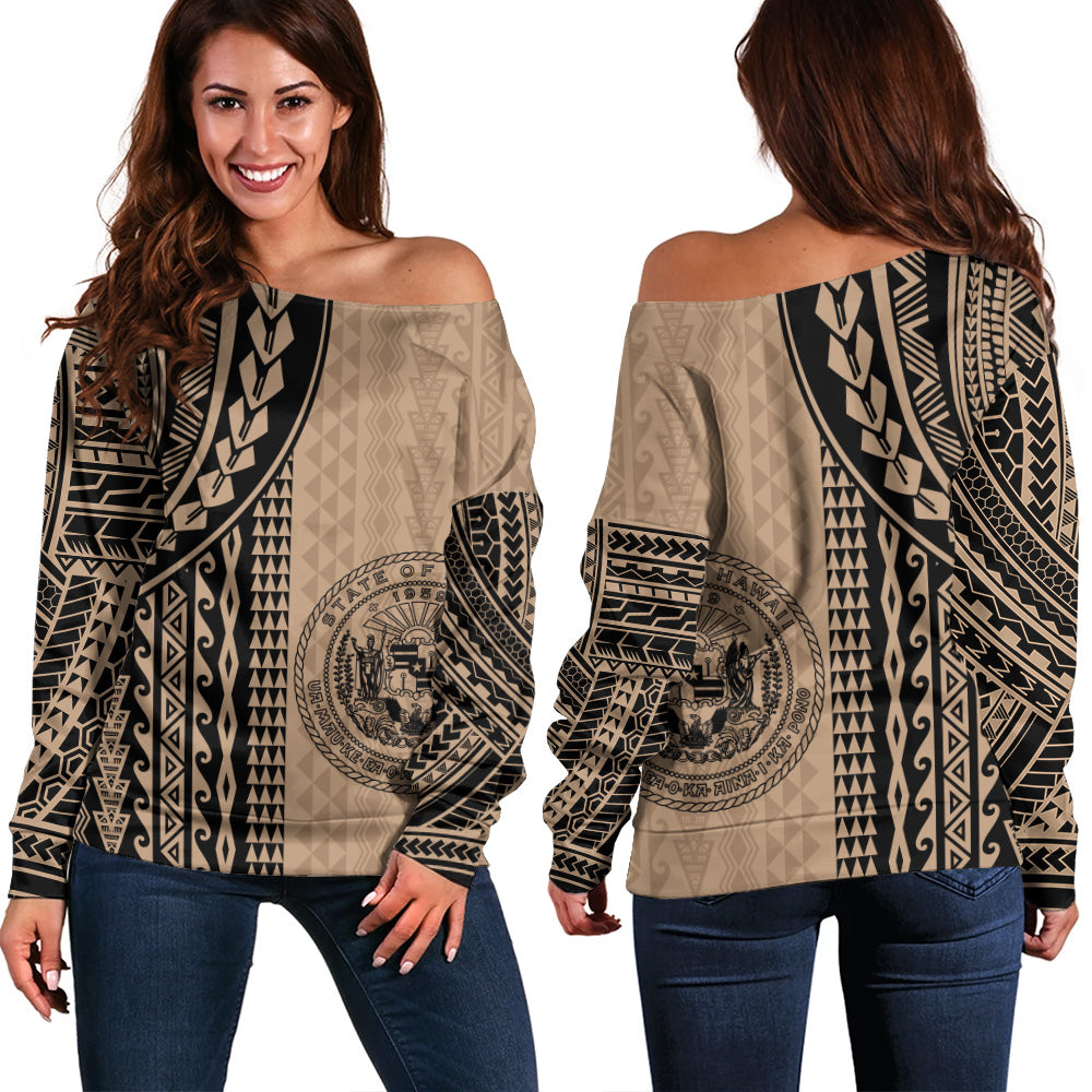Hawaii Off Shoulder Sweatshirt Polynesian Tattoo