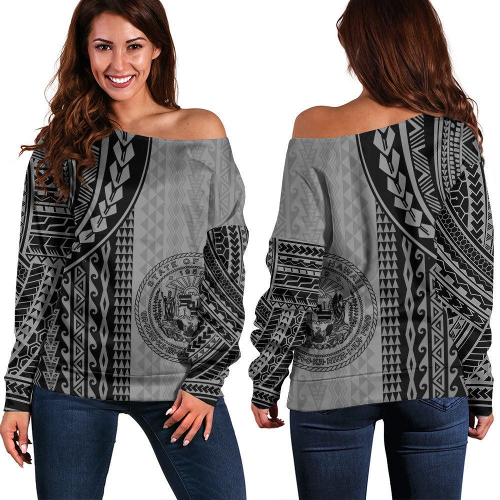 Hawaii Off Shoulder Sweatshirt Polynesian Tattoo