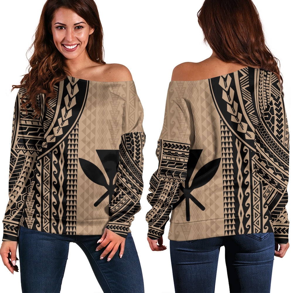 Hawaii Off Shoulder Sweatshirt Kanaka Maoli Polynesian Tattoo