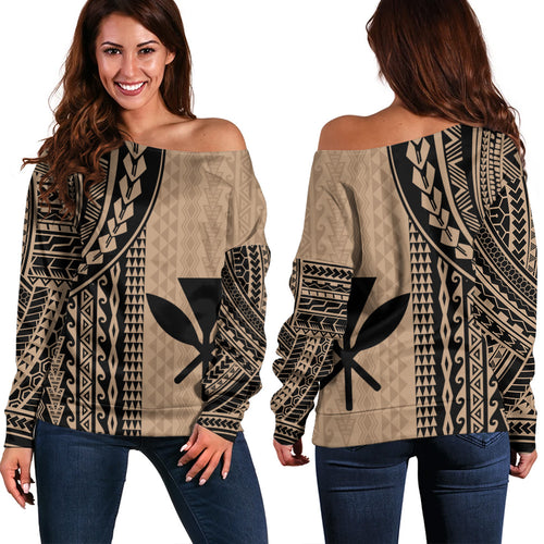Hawaii Off Shoulder Sweatshirt Kanaka Maoli Polynesian Tattoo