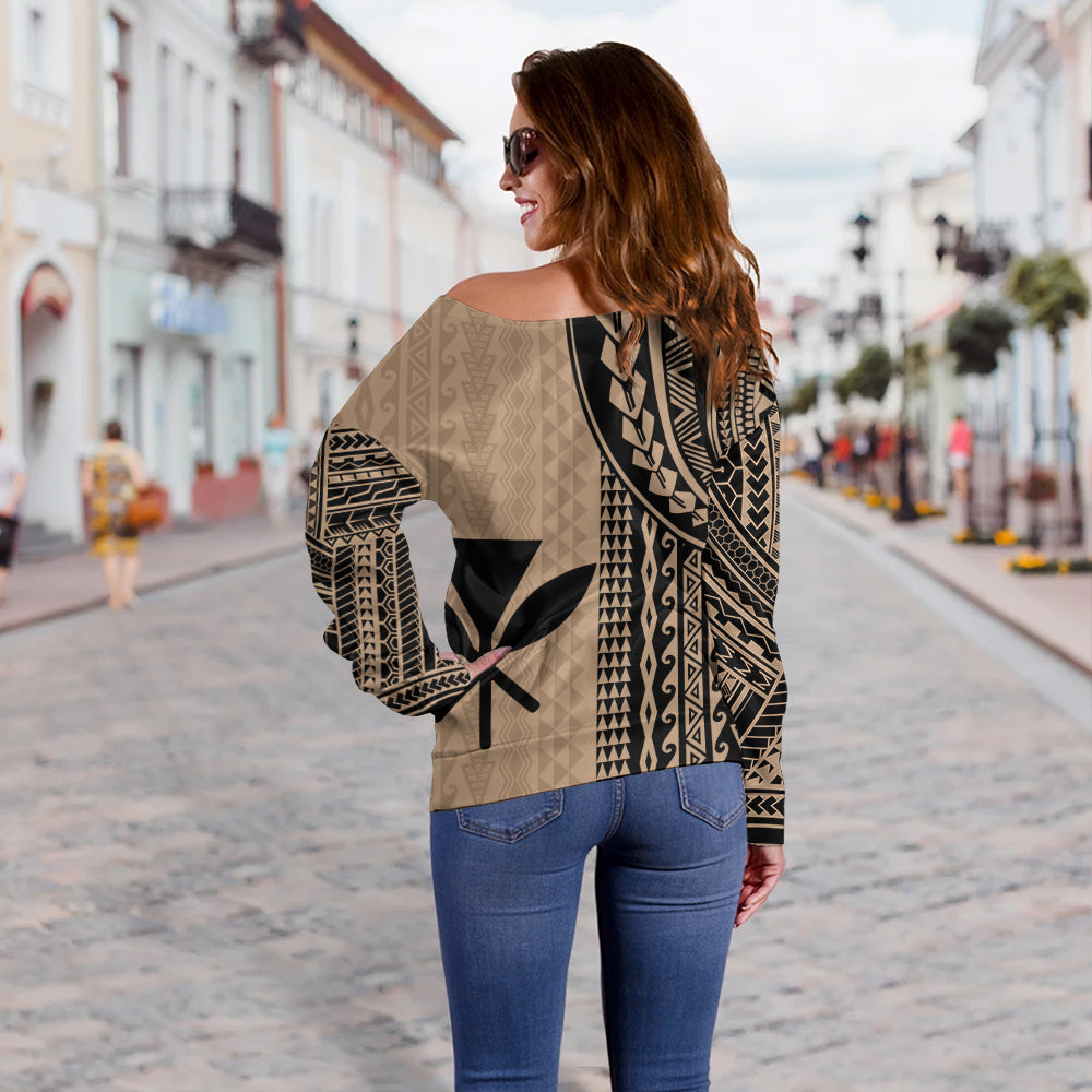 Hawaii Off Shoulder Sweatshirt Kanaka Maoli Polynesian Tattoo